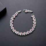 White CZ Charm Bracelet Women Pink Leaf Bridal Wedding Jewelry