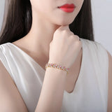 White CZ Charm Bracelet Women Pink Leaf Bridal Wedding Jewelry