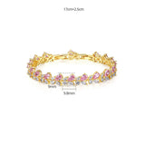 White CZ Charm Bracelet Women Pink Leaf Bridal Wedding Jewelry