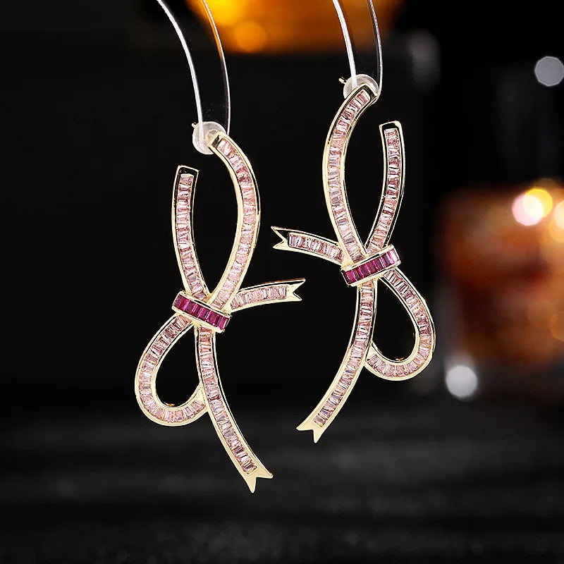 Zircon Bow Stud Earrings For Women Wedding Jewelry