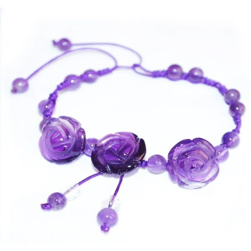 Romantic Flower Amethysts Bracelet, Purple Amethysts 8mm Round Beads
