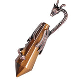 Unique Copper Dragon Wrap Hexagon Prism Tiger Eye Stone Pendant