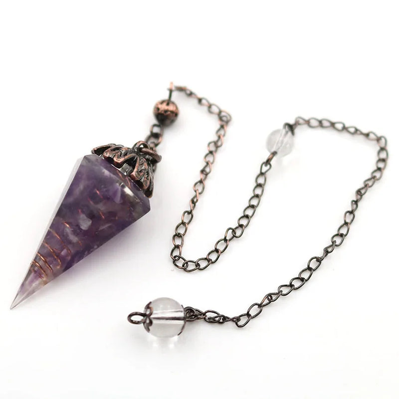 Copper Plated Amethysts Stone Hexagon Pyramid Pendant
