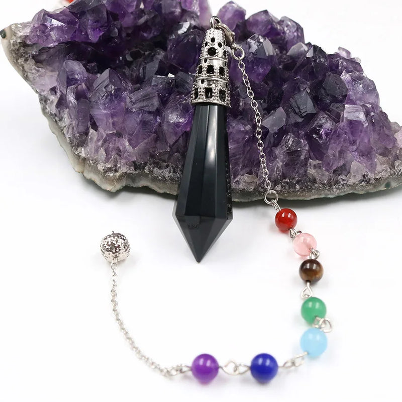 FYJS Copper Plated Hexagon Prism Agates Pendant with Stone Beads Chain