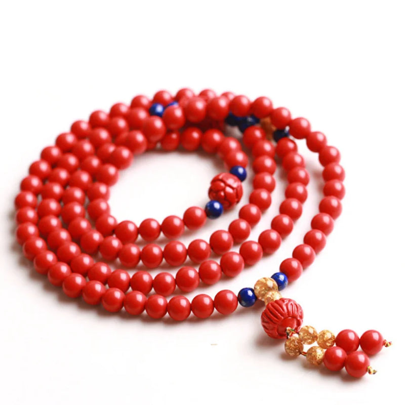 FYJS 8mm Cinnabar Round Beads Elastic Bracelet Ethnic Style Jewelry