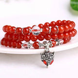 FYJS Crystal Beaded Fox Bracelet Red Agates