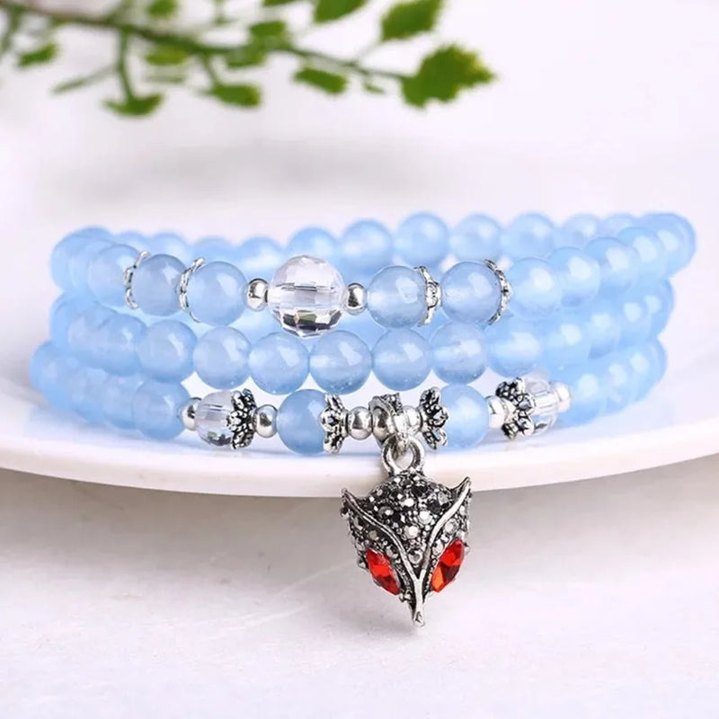 FYJS Crystal Beaded Fox Bracelet Red Agates