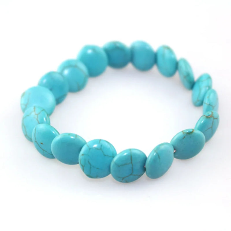 FYJS Unique Weave Turquoises Stone Round Stretchy Bracelet