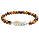 FYJS Yellow Angel Wing CZ Tiger Eye Stone Beads Bracelet