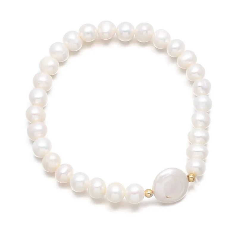 FYJS Light Yellow Pearl Stretchy Bracelet for Women