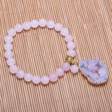 FYJS Light Yellow Agate & Rose Pink Quartz Elastic Bracelet