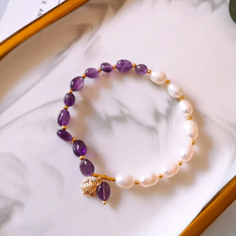 FYJS Light Yellow Amethysts Stone Bracelet with Pearls