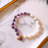 FYJS Light Yellow Amethysts Stone Bracelet with Pearls