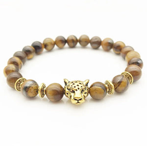 FYJS Yellow Leopard Head 8mm Tiger Eye Stone Bracelet