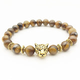 FYJS Yellow Leopard Head 8mm Tiger Eye Stone Bracelet