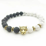 FYJS Yellow Leopard Head 8mm Tiger Eye Stone Bracelet