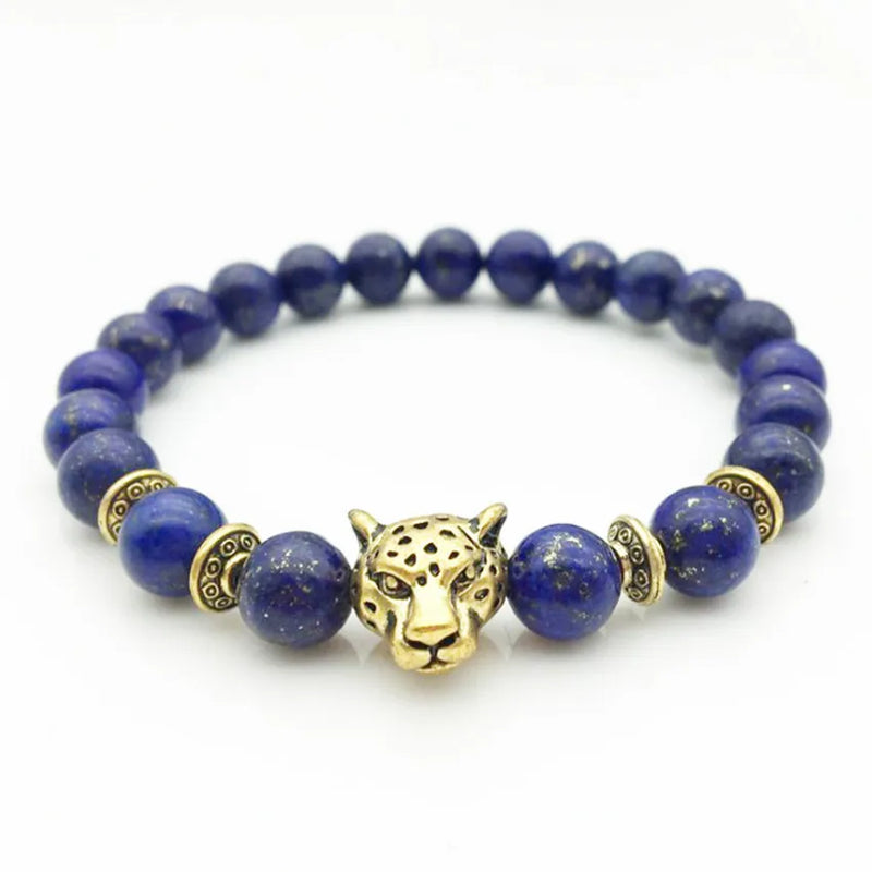 FYJS Yellow Leopard Head 8mm Tiger Eye Stone Bracelet