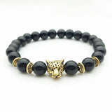 FYJS Yellow Leopard Head 8mm Tiger Eye Stone Bracelet