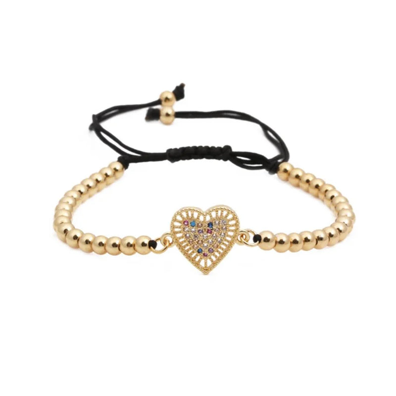 FYJS Light Yellow Love Heart CZ Metal Ball Elastic Bracelet