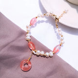 FYJS Light Yellow Round Crystal & Geometric Pearl Bracelet Chain
