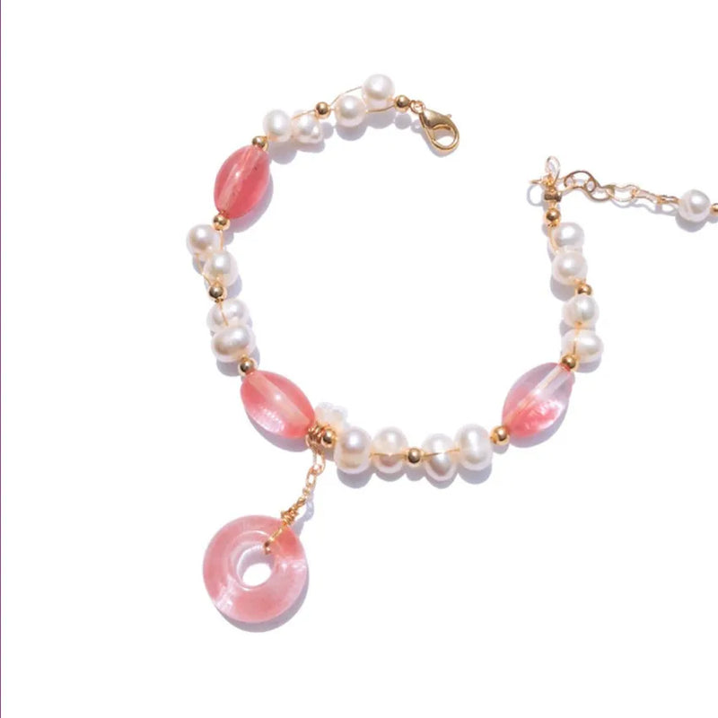 FYJS Light Yellow Round Crystal & Geometric Pearl Bracelet Chain