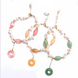 FYJS Light Yellow Round Crystal & Geometric Pearl Bracelet Chain
