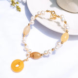 FYJS Light Yellow Round Crystal & Geometric Pearl Bracelet Chain