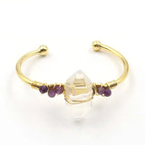 Unique Light Yellow Quartz Bangle with Amethysts Beads