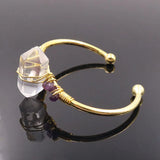 Unique Light Yellow Quartz Bangle with Amethysts Beads