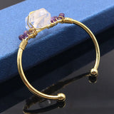 Unique Light Yellow Quartz Bangle with Amethysts Beads