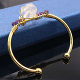 Unique Light Yellow Quartz Bangle with Amethysts Beads