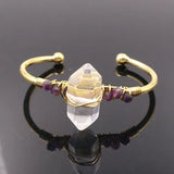 Unique Light Yellow Quartz Bangle with Amethysts Beads