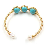 FYJS Light Yellow Wire Wrap Turquoise Stone Pearls Bangle