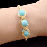 FYJS Light Yellow Wire Wrap Turquoise Stone Pearls Bangle
