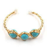 FYJS Light Yellow Wire Wrap Turquoise Stone Pearls Bangle