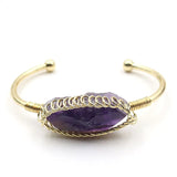 FYJS Light Yellow Wire Wrap Amethysts Stone Open Bangle