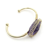 FYJS Light Yellow Wire Wrap Amethysts Stone Open Bangle