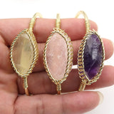 FYJS Light Yellow Wire Wrap Amethysts Stone Open Bangle