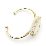 FYJS Light Yellow Wire Wrap Amethysts Stone Open Bangle