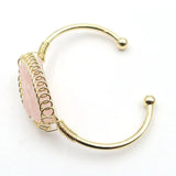 FYJS Light Yellow Wire Wrap Amethysts Stone Open Bangle