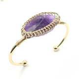 FYJS Light Yellow Wire Wrap Amethysts Stone Open Bangle