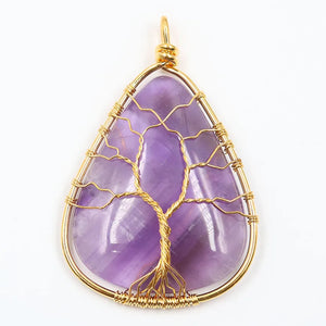 FYJS Wire Wrap Tree of Life Water Drop Amethysts Stone Pendant