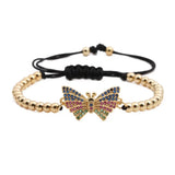 FYJS Unique Rose Butterfly CZ Beads Stretchy Bracelet Jewelry