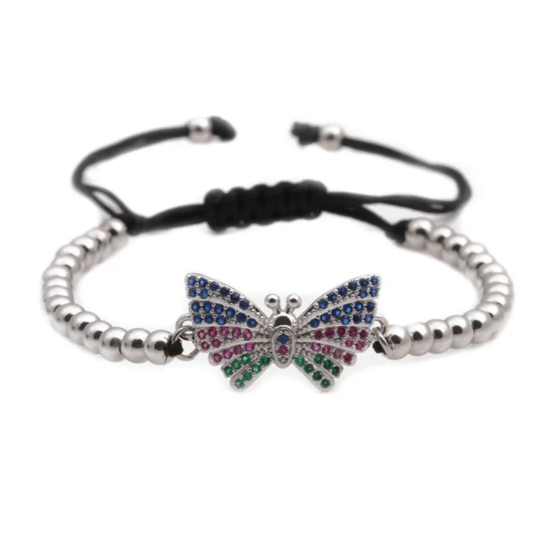 FYJS Unique Rose Butterfly CZ Beads Stretchy Bracelet Jewelry