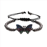 FYJS Unique Rose Butterfly CZ Beads Stretchy Bracelet Jewelry