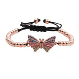 FYJS Unique Rose Butterfly CZ Beads Stretchy Bracelet Jewelry