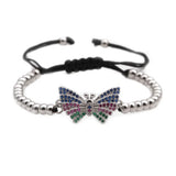 FYJS Unique Rose Butterfly CZ Beads Stretchy Bracelet Jewelry