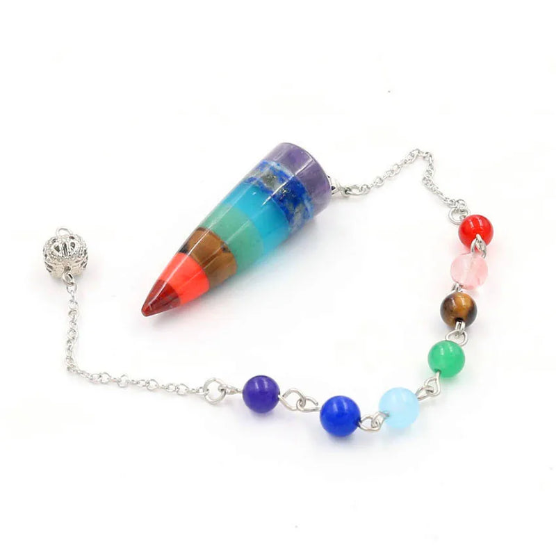 Silver Plated Rainbow Stone Pyramid Chakra Necklace
