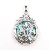 Unique Abalone Shell Chinese Dragon Round Pendant Tree of Life 3D Symbol Jewelry
