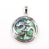 Unique Abalone Shell Chinese Dragon Round Pendant Tree of Life 3D Symbol Jewelry